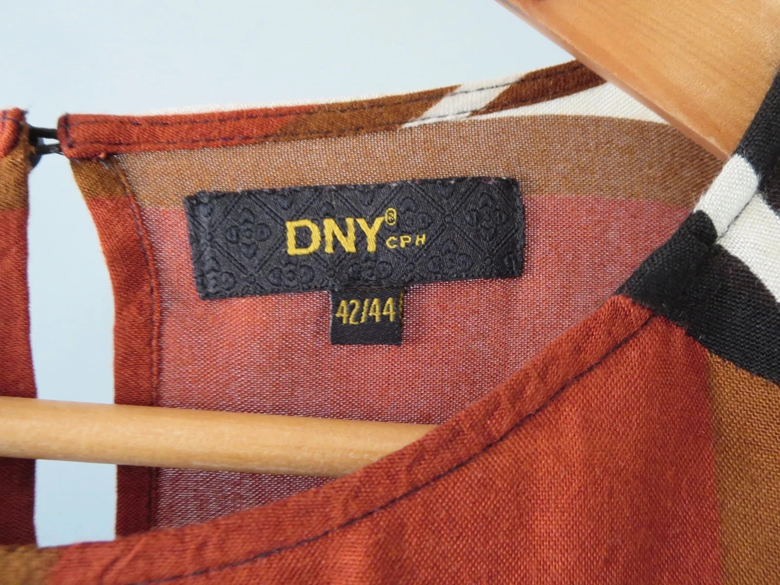Chemise fluide oversize DNY – Rayures rouille, noir & blanc – T. 42/44 – photo 3